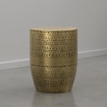 SIMPLIHOME Johnsen Tribal Accent Table – 15 inch Wide Round Metal Drum Table in Burnished Gold, Boho Modern Side Table for Living Room with Embossed Tribal Pattern, Assembled