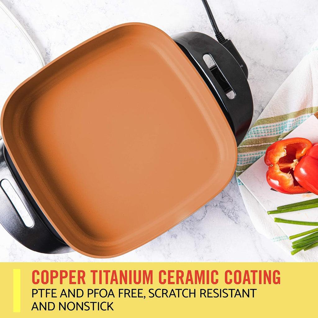 BELLA Electric Skillet, Frying Pan, Griddle and Warming Tray Bundle - Nonstick Copper Titanium Coating, Adjustable Temperature, Dishwasher Safe