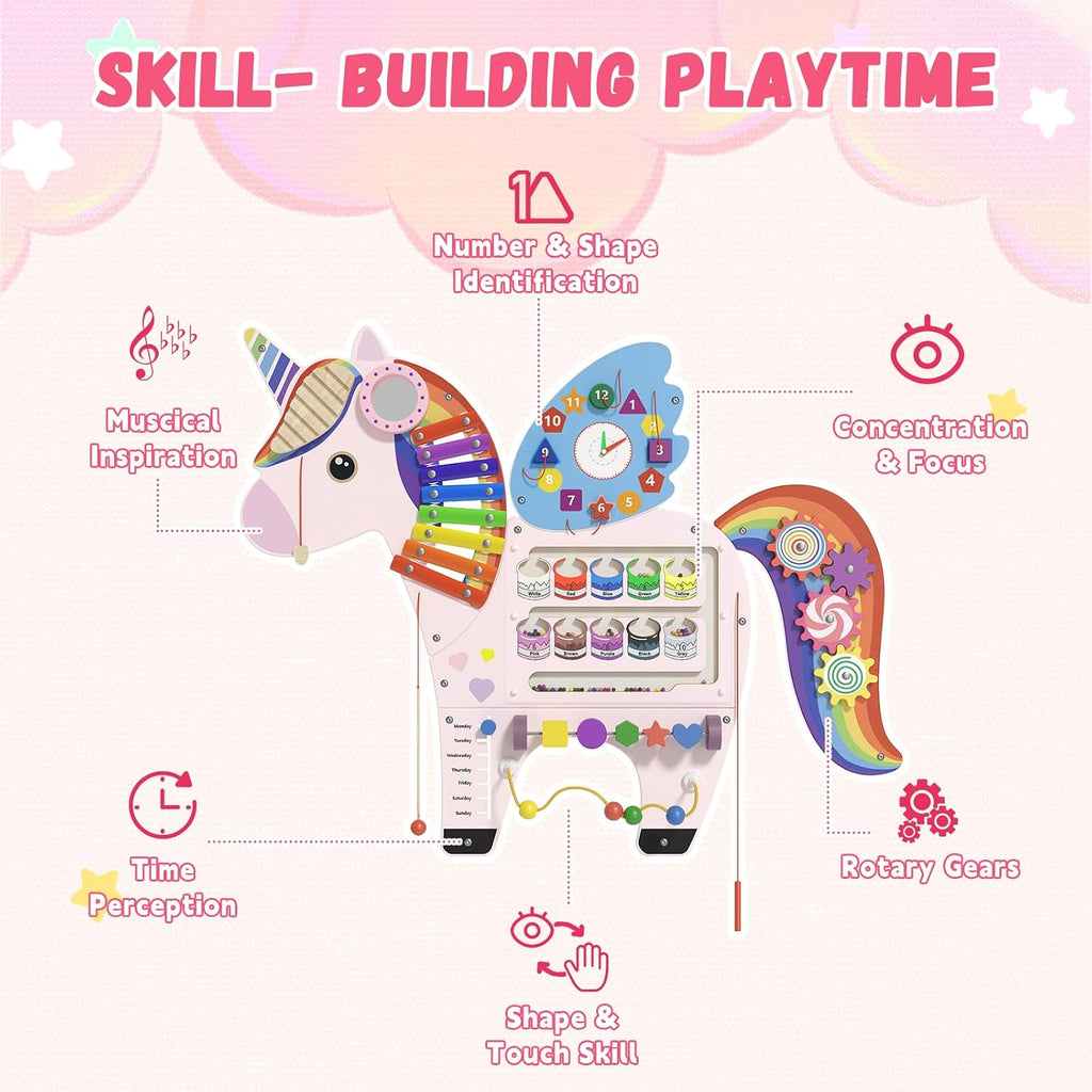 Spacocld Activity Wall Busy Board Panels - Sensory Wall Panel for Kids (5 Pieces Colorful Unicorn)