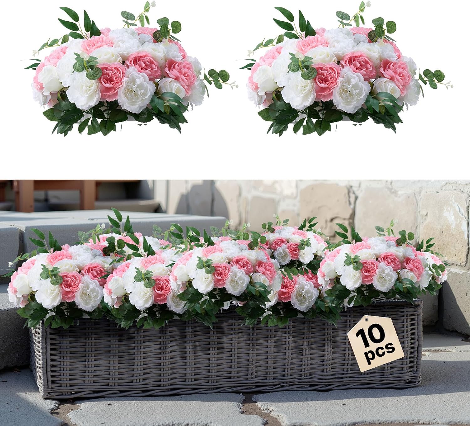 VEVOR Flower Ball Arrangement Bouquet 10 PCS, 17.7-Inch Diameter Artificial Flower Balls Wedding Table Centerpieces, Rose Arrangements for Wedding Centerpiece Home Decorations, Pink and White Roses