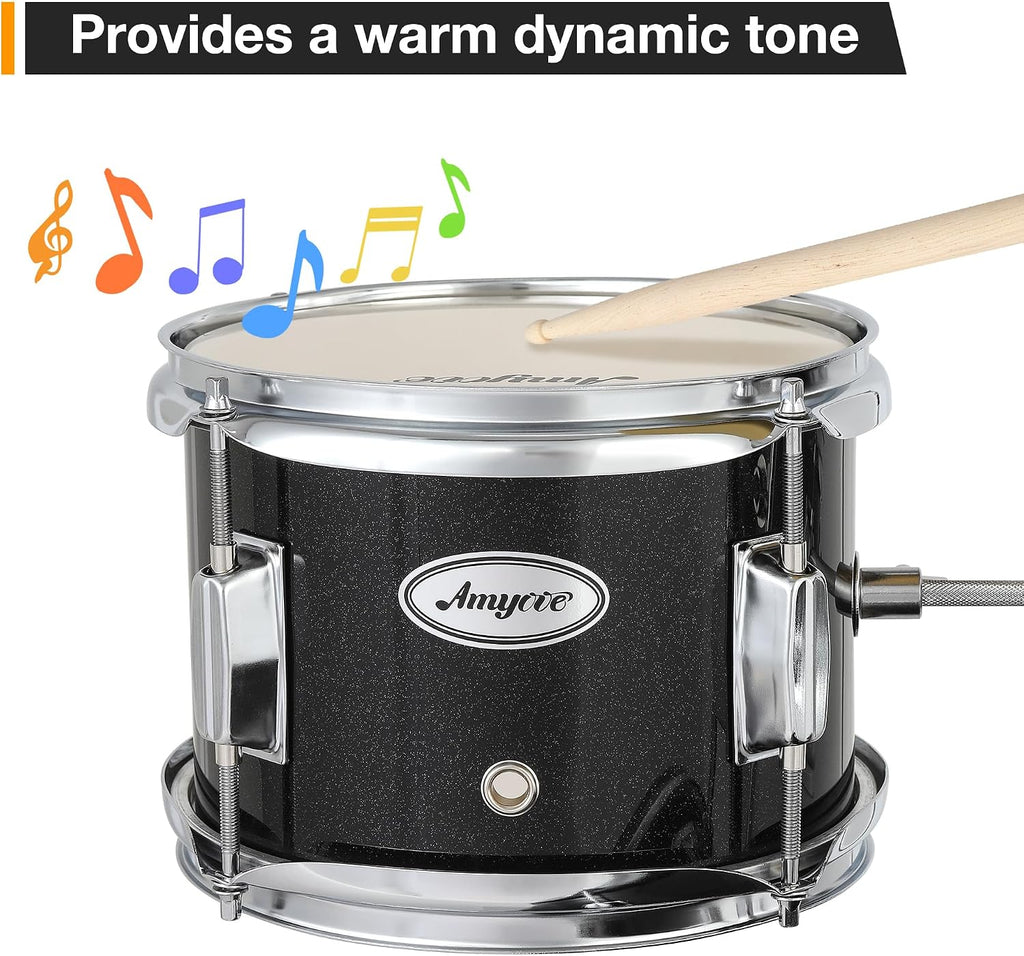 3-Piece Beginner Drum Set, Beginner Drum Set,with Bass Tom Snare Drum, 14 Inch Drum Kit with Snare, Cymbal, Drumsticks, Adjustable Seat (Metallic Black)