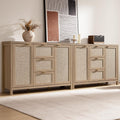 SICOTAS Rattan Large Sideboard Buffet Cabinet with Storage - Boho Coffee Bar Storage Cabinet with 3 Drawers and 2 Doors, Console Table Credenza for Living Room, Kitchen, Hallway, Light Oak (2 Pieces)