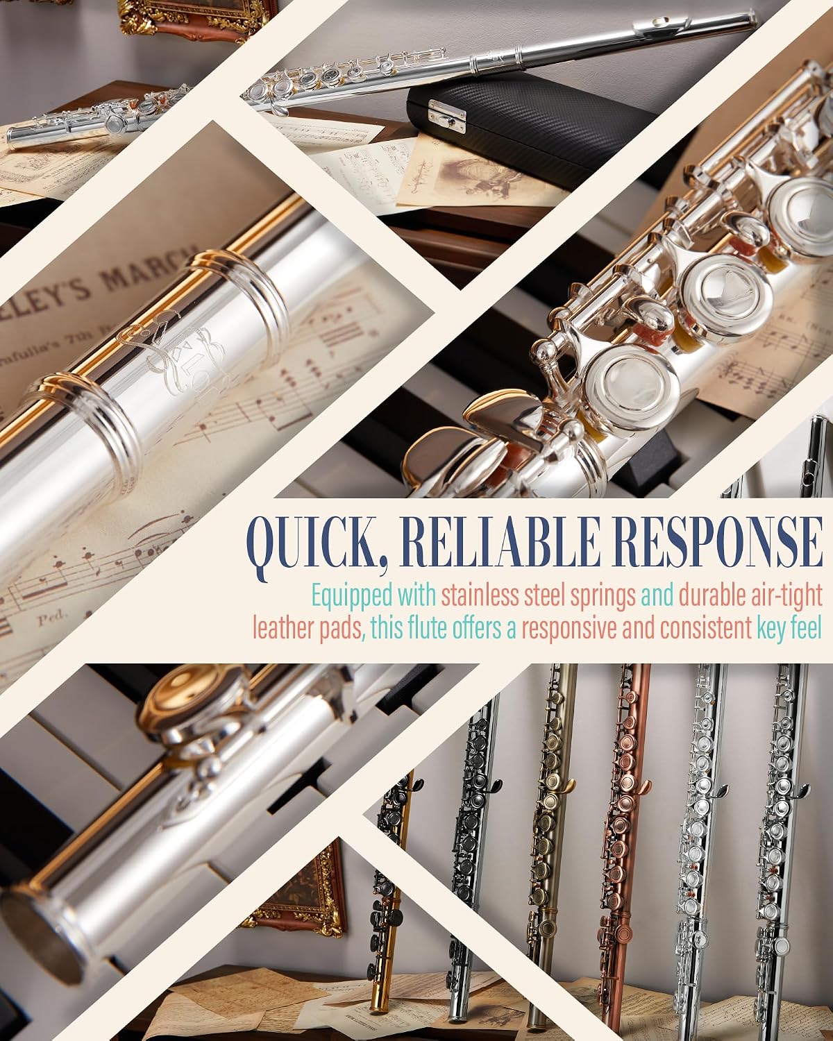 AKLOT Closed-Hole Concert C Flute: Flute Instrument with 16 Keys, Offset G, Smooth Silver-Plated Keys, Air-Tight Pads, Include Stylish Leather Hard Case, Cleaning Kit, Stand, Gloves (LUM-MV)
