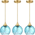 6.3' Blue Texture Glass Pendant Light 3 Pack Pendant Ceiling Light Fixture Gold Finish Modern Farmhouse Dinning Over Sink Adjustable Height Cord
