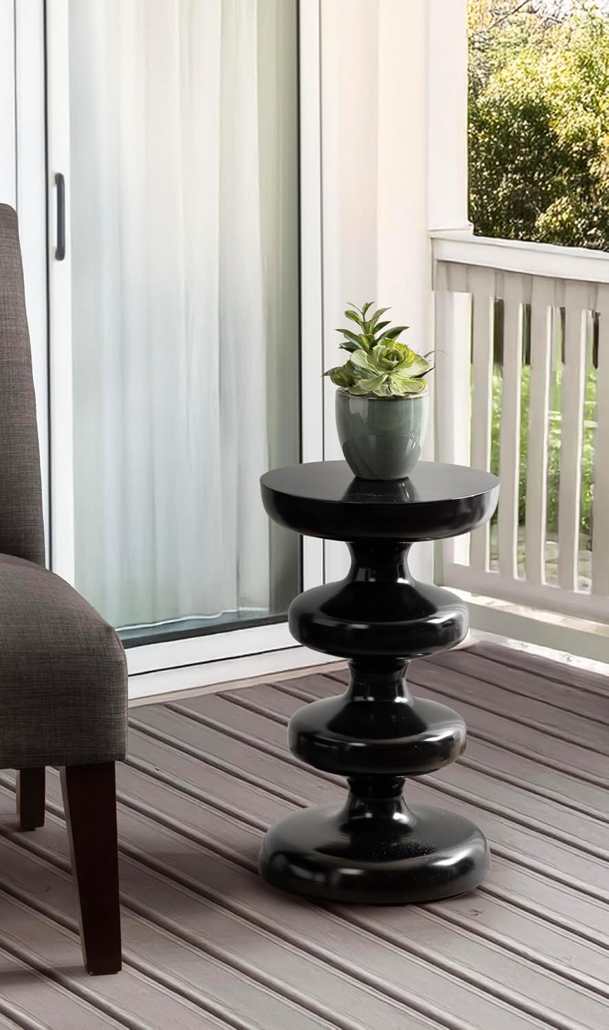 Kate and Laurel Fondi Modern Metal Round Side Table, 12 x 12 x 21, Black, Dorm Living Room Stacked Bubble End Table for Use as Bedroom Nightstand or Outdoor Patio Decor Option