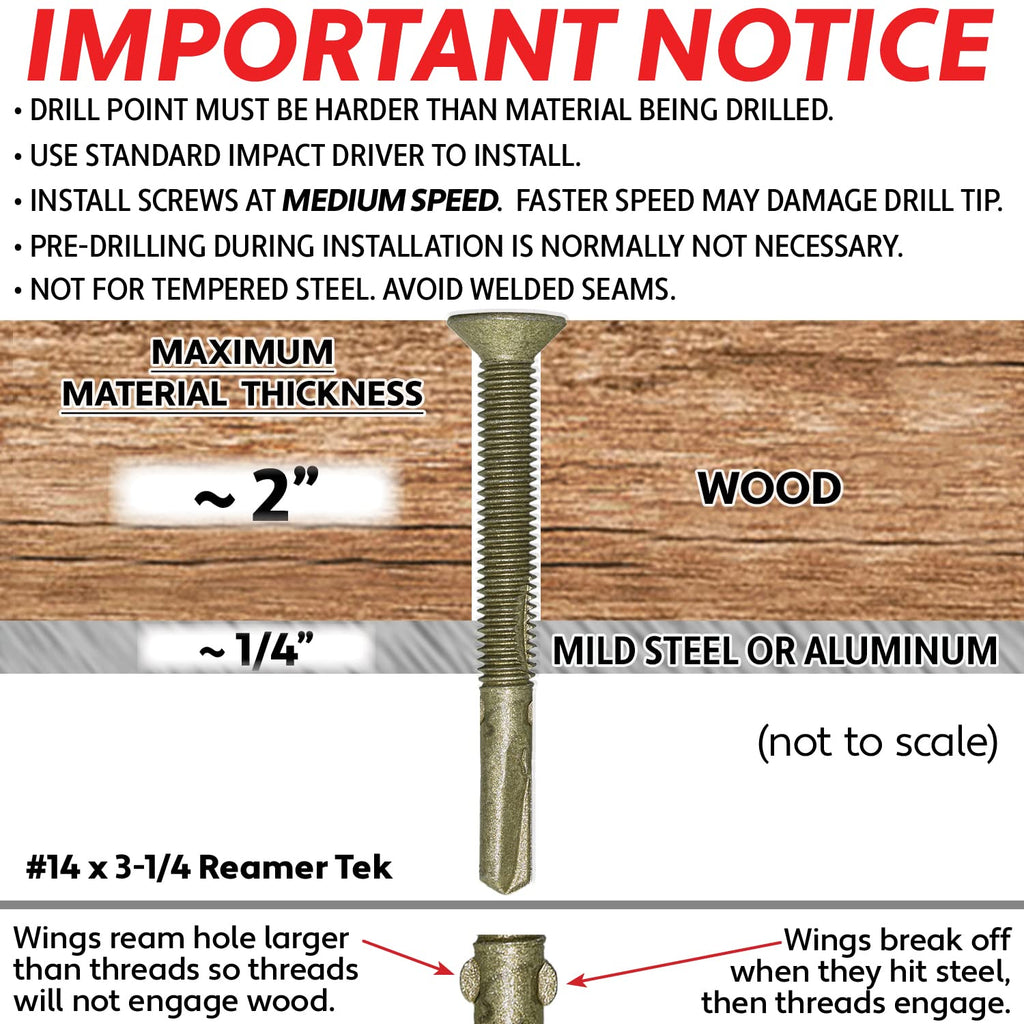 14x3-1/4 Reamer Tek Torx/Star Head Self-Drilling Wood to Metal Screws - for Flatbeds, Trailers - T-30 Torx Screw Head 5 Pound CASE 1,350 Screws