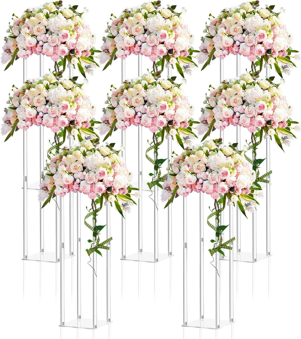 Geetery 8 Pieces Tall Acrylic Vase Wedding Centerpieces Clear Flower Stand Column Geometric Floral Vase Elegant Display Holder for Birthday Party Wedding Table Decorations (28 Inch)
