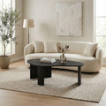 Hyfirm Modern Black Wood Coffee Table 47.25 Inch for Living Room, Sturdy Center Table with Irregular Mango Top and Fluted Legs for Small Apartment