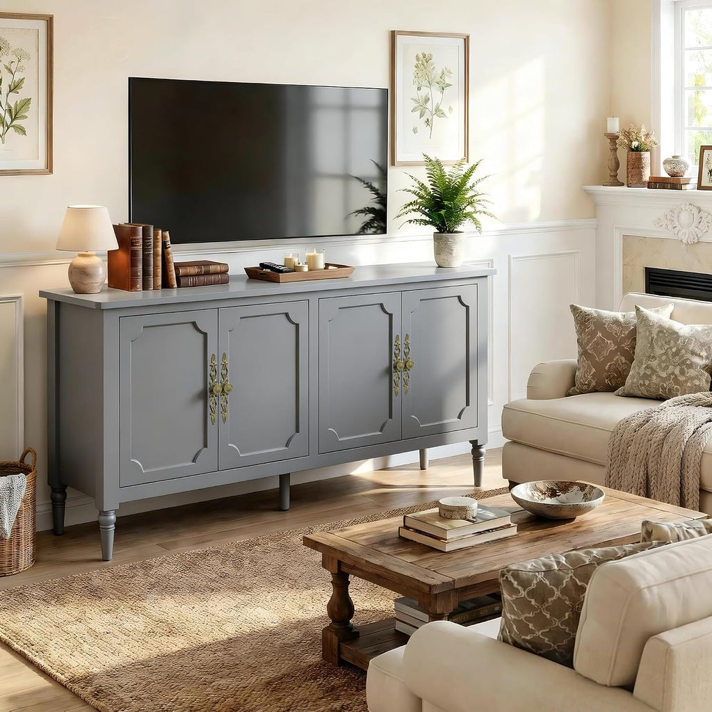 RoyalCraft Buffet Cabinet with Storage, 59' Vintage Sideboard with Adjustable Shelves, Mid Century Modern Painted Credenza Coffee Bar for Kitchen, Dining Room, Entryway, Living Room, Dove Gray