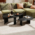 Hyfirm 2-Piece Irregular Mango Nesting Coffee Table Set, Black Solid Wood Coffee Tables with Fluted Legs, Modern Minimalist Accent Tables for Living Room, Bedroom & Small Apartments