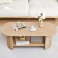 Oval Coffee Table for Living Room, 43.3' Farmhouse Coffee Tables with Storage, 2-Tier Wood Center Table with Storage Shelf Low Tea Table for Small Space, Home, Office, Easy Assembly (Natural)