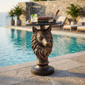 Wolf Head Sculptural Side Table with Faux Marble Top, 17.71' Round Resin Animal End Table, 25.2' H Unique Wolf Statue Decor for Living Room & Office, Gothic Housewarming Gift
