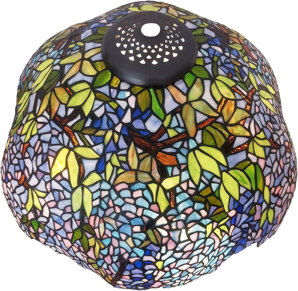22 Inch Lamp Shade Replacement Only Tiffany Stained Glass Christmas Home Decor Blue Wisteria Design Lampshades Flower Green Leaves Light Cover for Table Lamp Pendant Light Floor Lamp