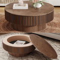 31.5'' Round Coffee Table with Storage, Modern Luxury Circle Drum Center Tables with Solid Wood Veneered, Accent Side Coffee Table for Living Room, Bedroom, Apartment-Walnut