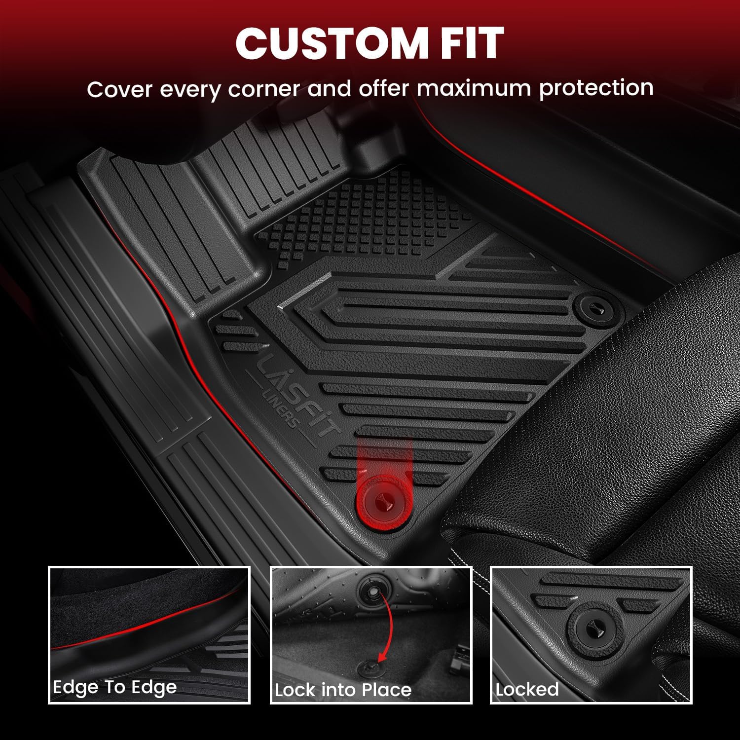 LASFIT Floor Mats & Cargo with Backrest Mat for Ford Explorer 2020-2021 6 Passenger, Custom Fit All Weather Protector TPE Easy Clean Floor Liners, 5pcs Full Set Black
