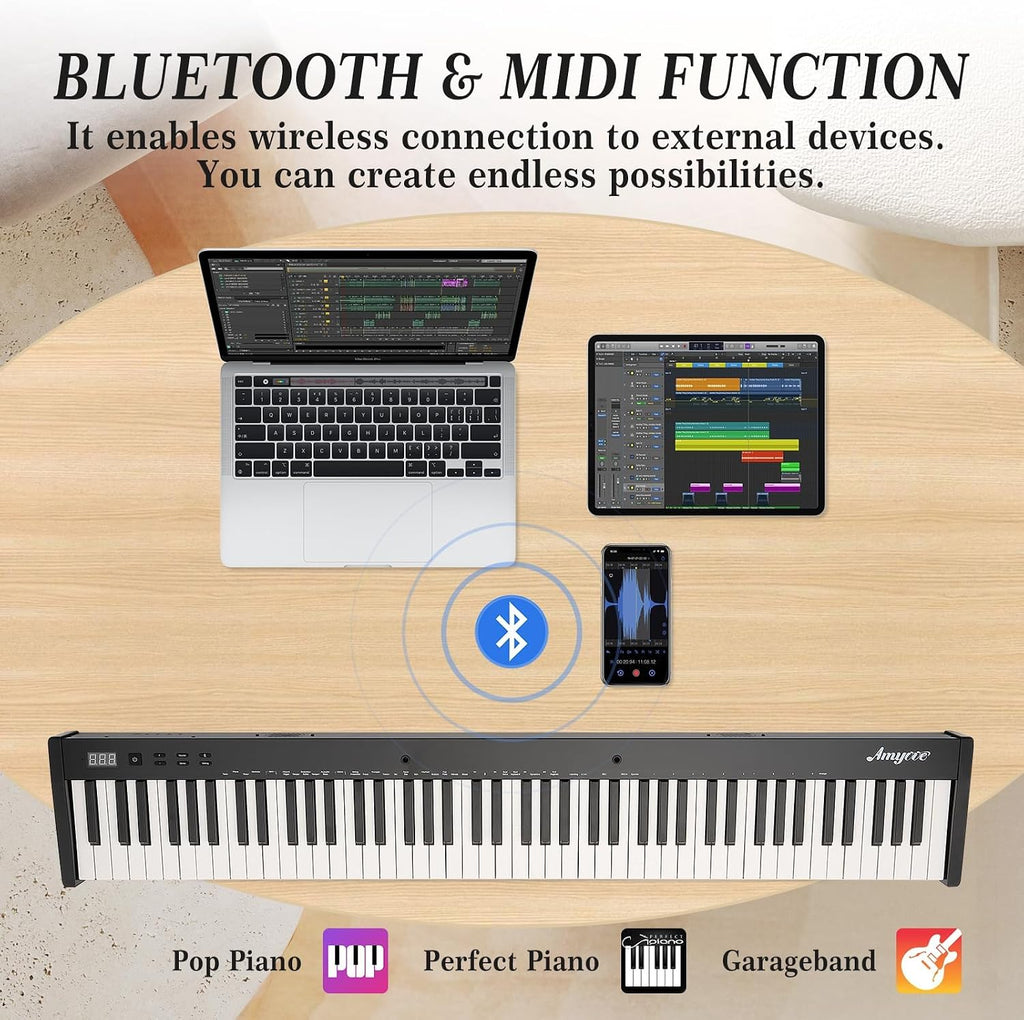 Garvee 88 Key Full-Size Semi-Weighted Electronic Keyboard Piano, Portable Design with Headphones, Sustain Pedal, Power Adapter & Travel Case - Perfect for Beginners and Adult Players