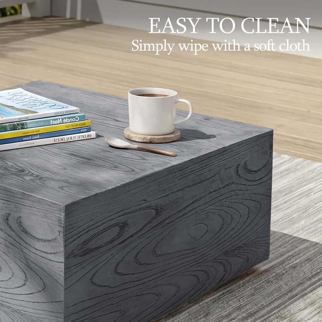 UPHA 28' Square Outdoor Coffee Table, Modern Hollow Concrete Patio Table, Small Minimalist Low Accent Table for Living Room, Balcony, Deck, Backyard, Gray Wood Finish
