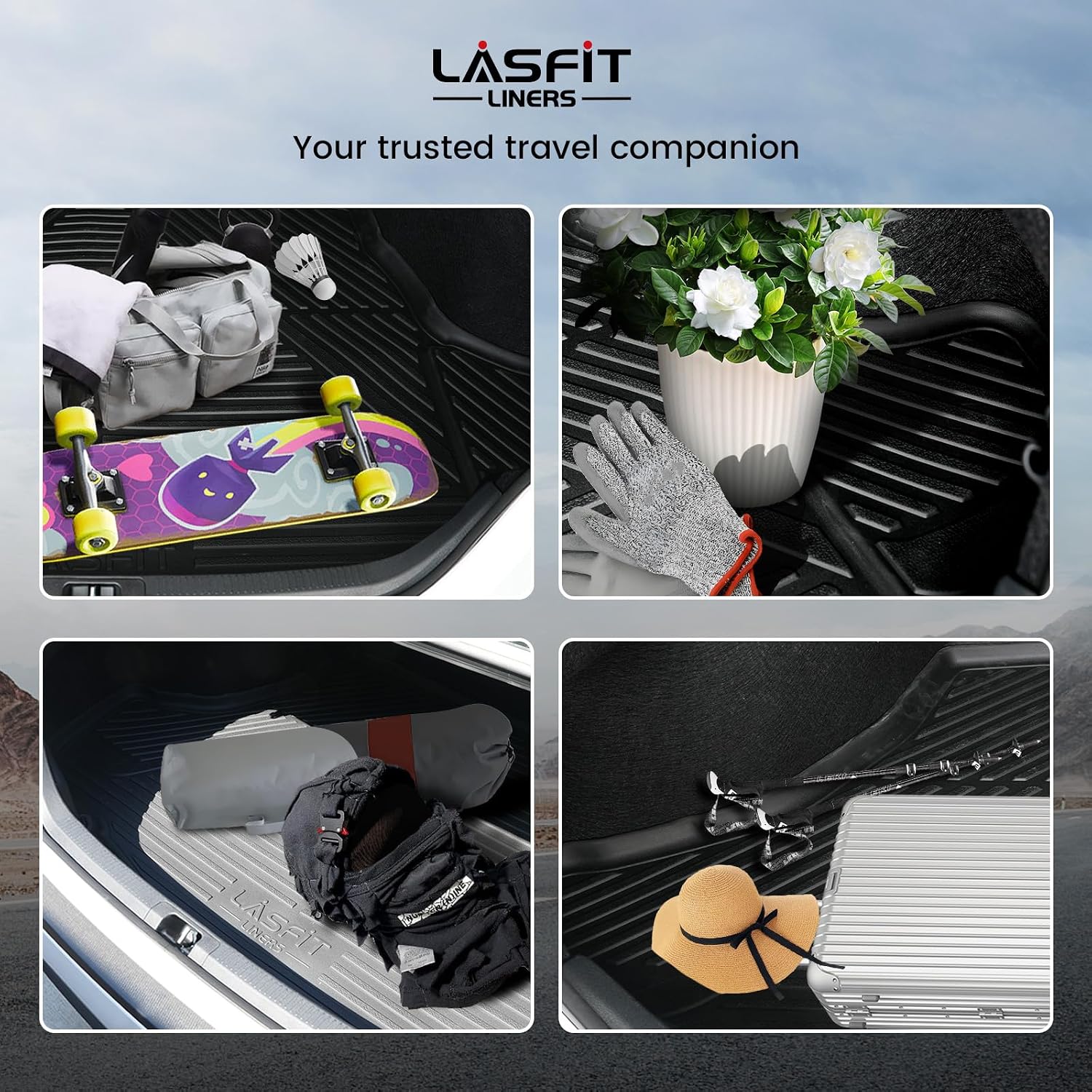 LASFIT Floor Mats & Trunk Mat for Honda Accord Sedan 2013 2014 2015 2016 2017 (Not for Coupe & Hybrid), All Weather TPE Custom Fit Anti-Slip Odorless Car Floor Liner, 1st & 2nd Row & Cargo Mat, Black