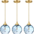 6.3' Texture Blue Glass Pendant Light 3 Pack Pendant Ceiling Light Fixture Gold Finish Modern Farmhouse Dinning Over Sink Adjustable Height Cord