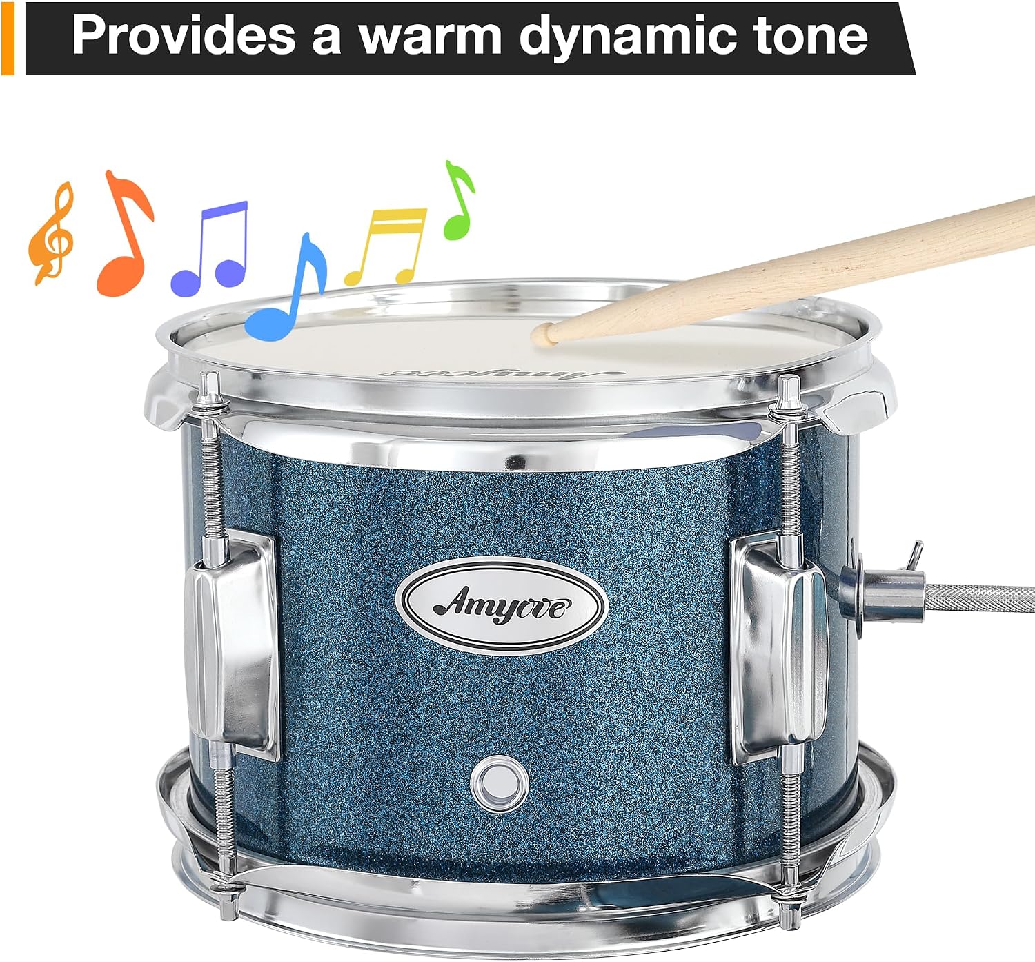 3-Piece Junior Drum Set, 14' Blue Complete Kids Drum Kit with Bass Drum, Snare, Tom, Cymbal, Throne & Sticks, for Ages 3-8 Beginners (Blue)
