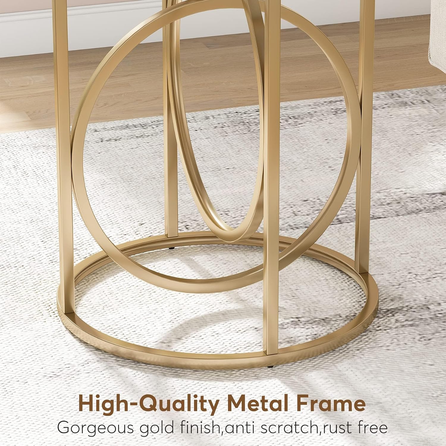 LITTLE TREE 20' Round End Table，Modern Sofa Side Table with Gold O-Shaped Base, Faux Marble White Cocktail Table Accent Table Nightstand for Living Room Bedroom, 2PCS