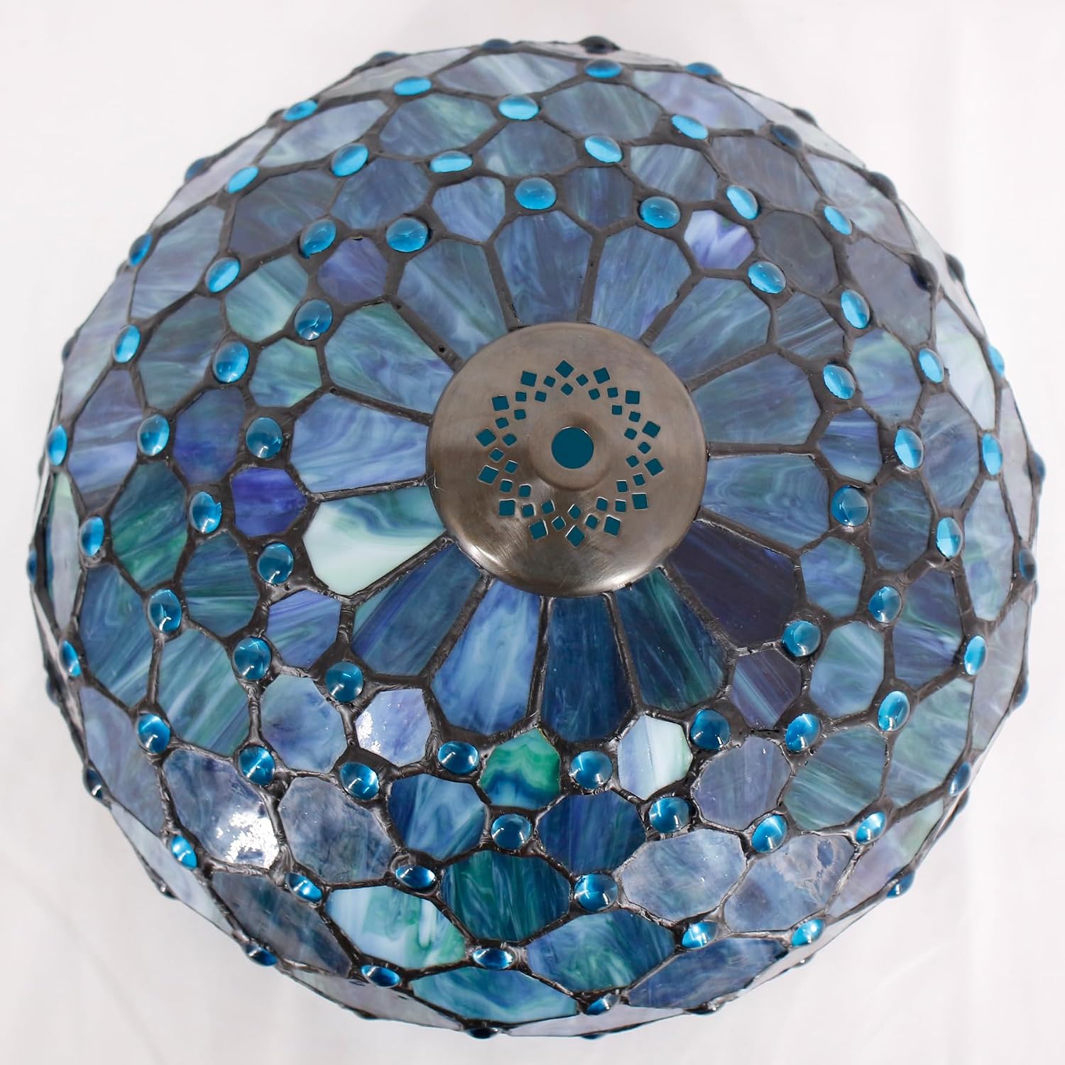 12 Inch Tiffany Stained Glass Lamp Shade Replacement Only (Blue) | Stained Glass Style Lampshade with Cap fit for Table lamp Pendant Light Ceiling Fixture