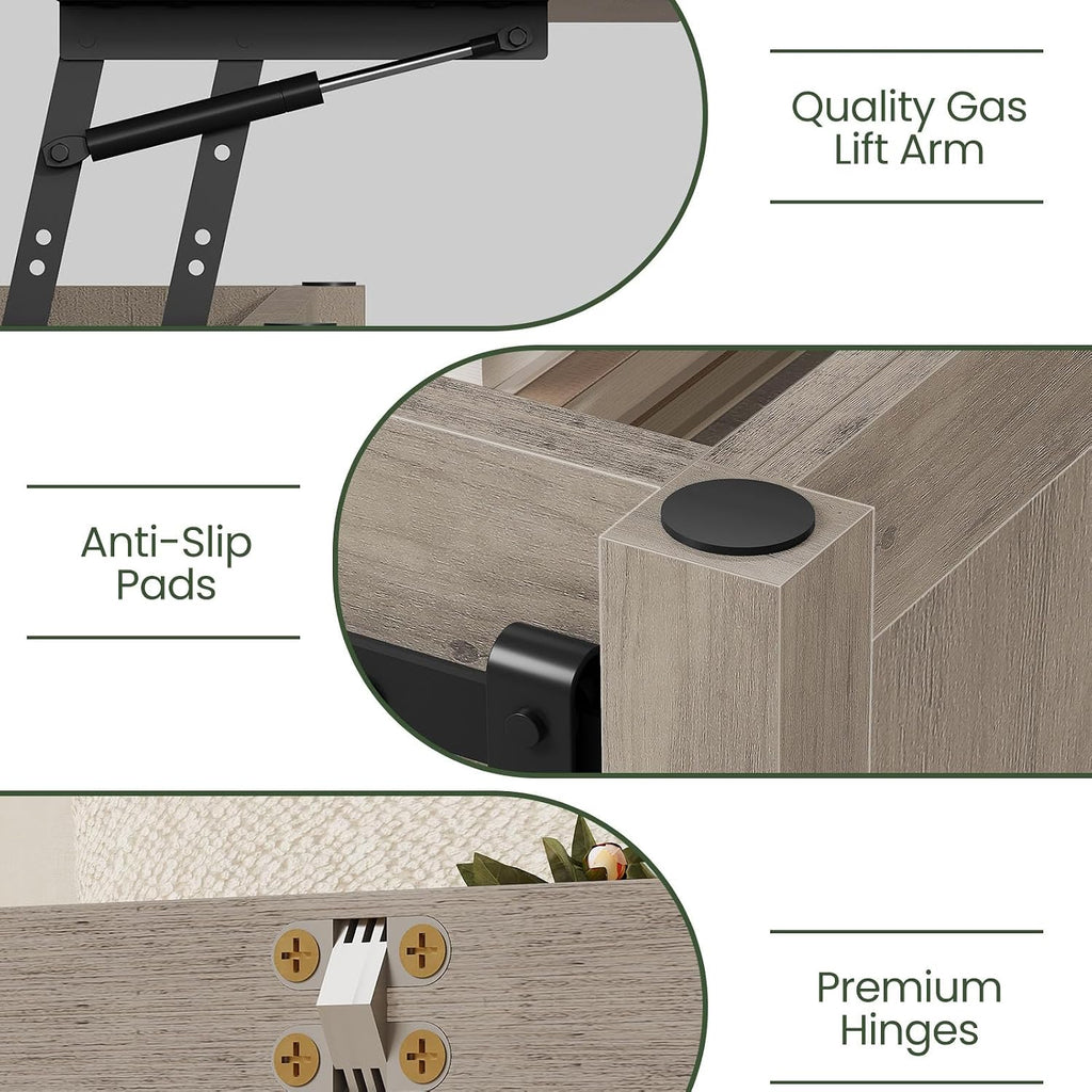 CHOEZON Lift Top Coffee Table, 4 in 1 Convertible Coffee Table, Farmhouse Coffee Tables, with Hidden Compartments, with Sliding Doors, for Living Room, Apartment, Greige MKF01FH