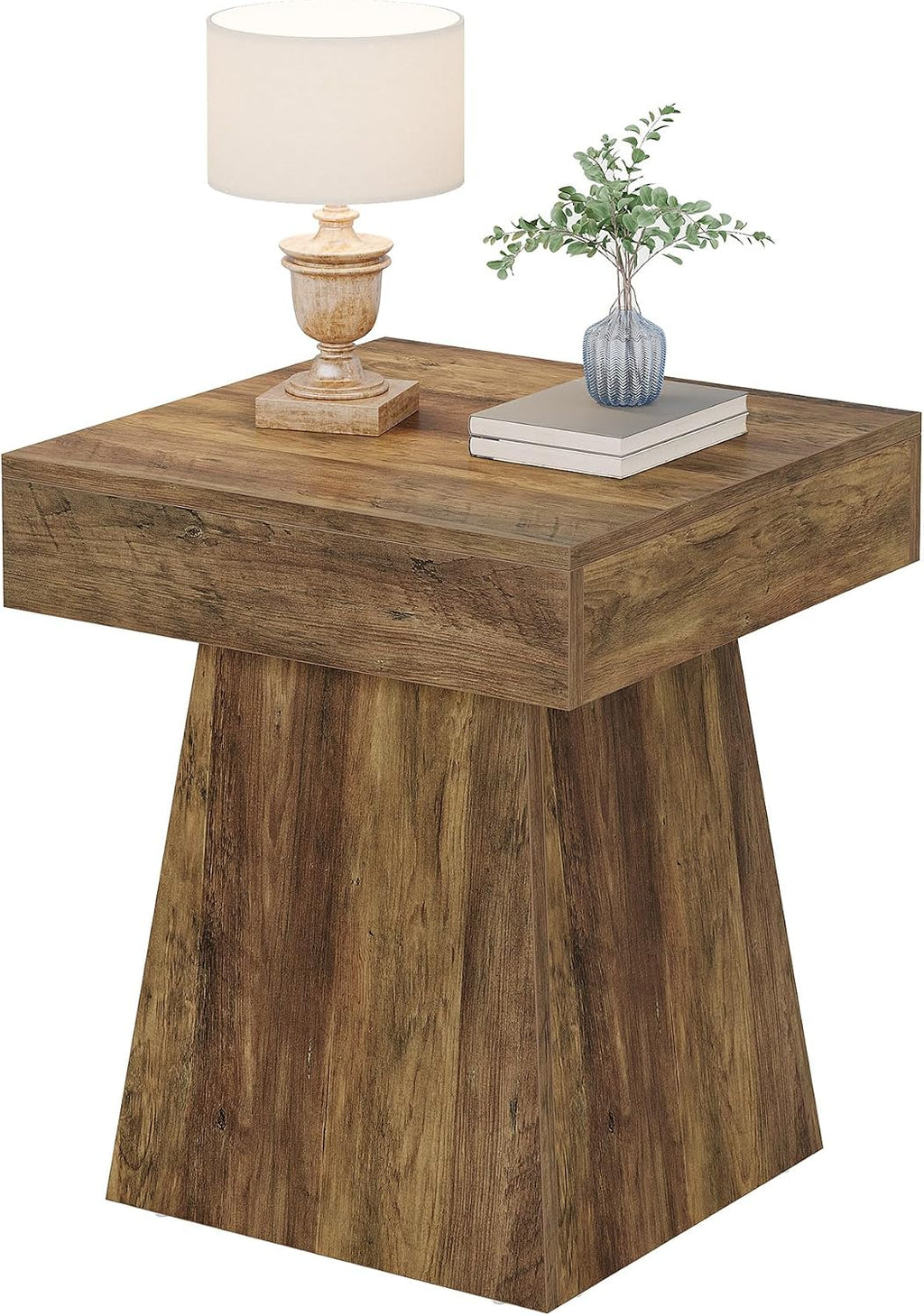 Tribesigns Small End Table Set of 2, Rustic Square Side Table with Wide Base, Farmhouse Small Nightstand Beside Bed, Next to Armchair, for Living Room, Brown