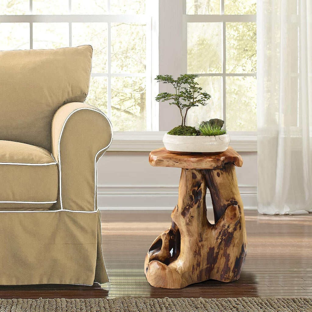 Greenage Cedar Roots Flower Stand Stool Tree Stump End Table 13.5' x 15.5' x 19' H Live Edge Wood Side Table for Living Room Bedroom Garden