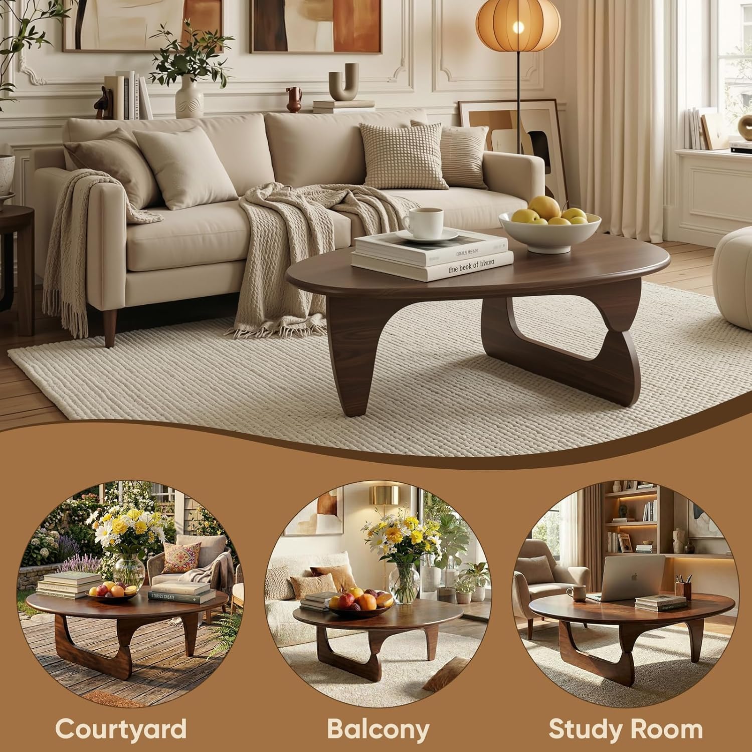 SoulNest Mid Century Small Coffee Table, Walnut Coffee Table for Living Room, Suitable for Living Room, Reception Room or Office (Small, Triangle)