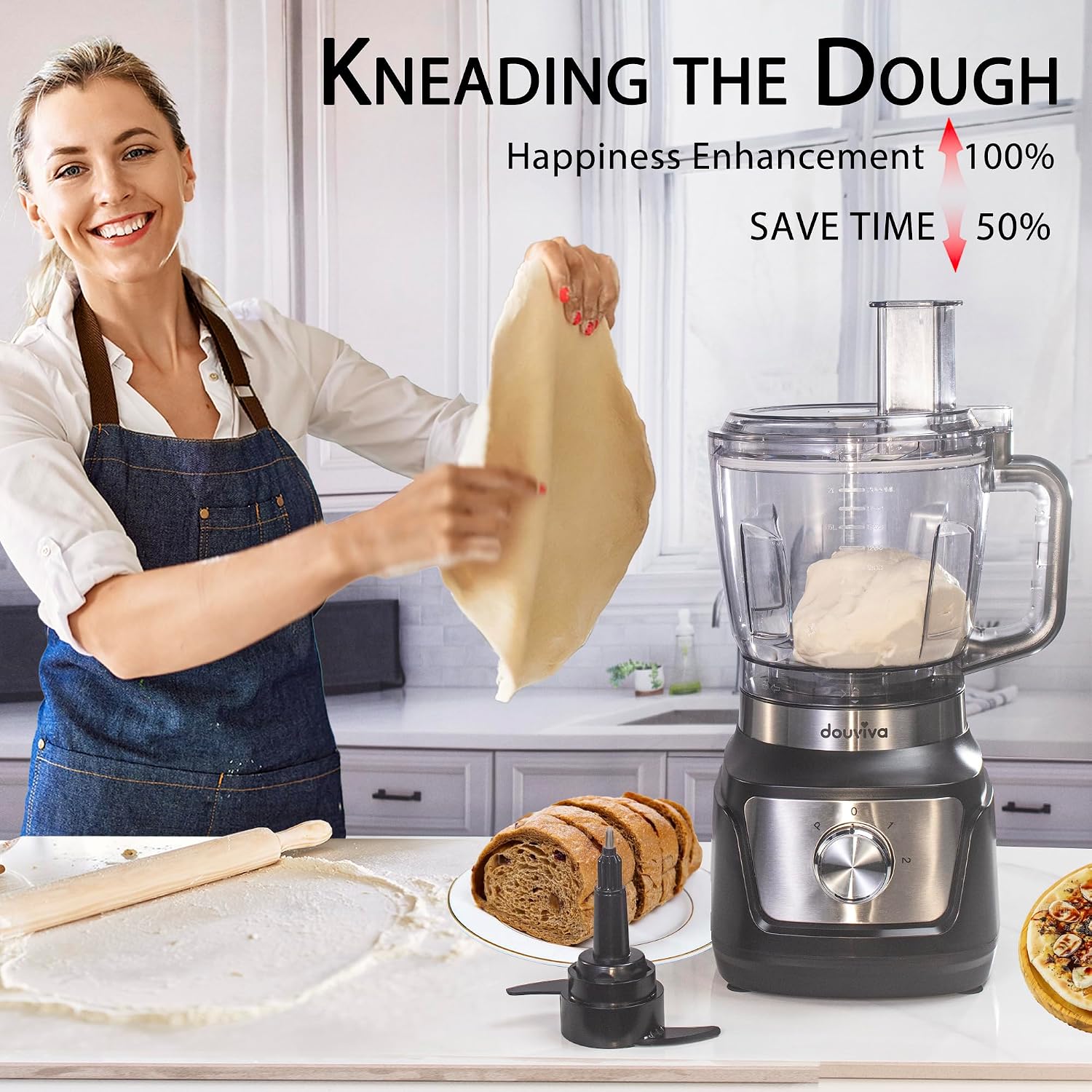 8-Cup Food Processor & Blender Combo, 1000W All-in-One Kitchen Blender for Ice Crushing, Smoothies & Dough, 24oz To-Go Cup, French Fry Cutter, Dishwasher Safe, Black