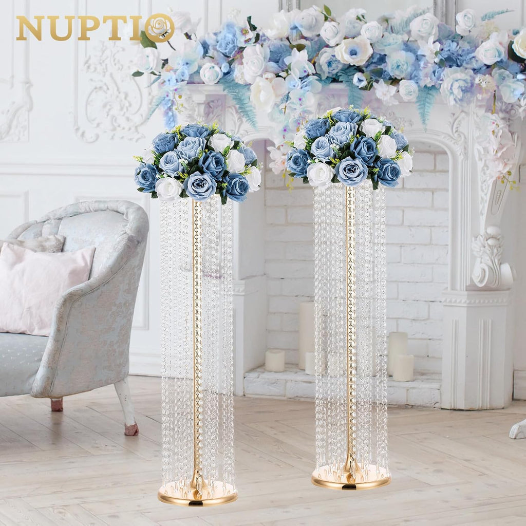 NUPTIO Artificial Flower Centrepieces for Tables - 10 Pcs Dusty聽Blue & White Fake Flowers Roses Balls 13.8in Diameter - Silk Faux Rose Arrangement for Wedding Party Centerpiece Table Decorations