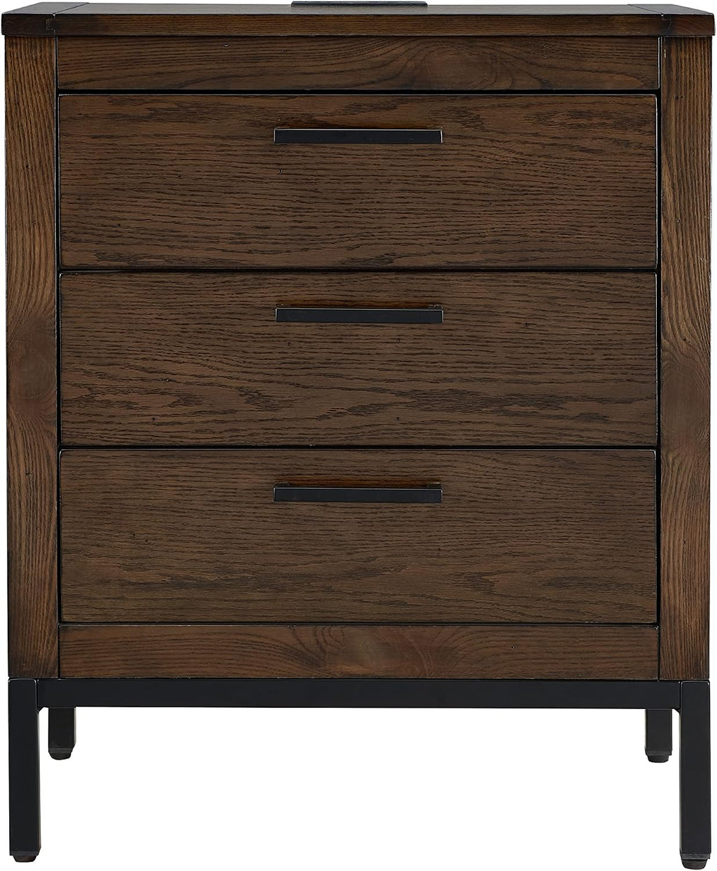 Leick Home Tableau Nightstand Side Table with Drawer and Lower Cabinet Rustic Modern – USB-C Fast Charging Station – Durable Solid Wood – Living Room, Bedroom, Office, Distressed Riverstone, 9076