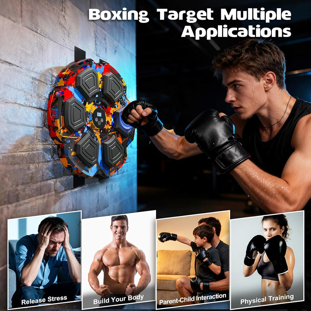 Music Boxing Machine, Smart Music Punching Machine for Adults Kids, Bluetooth Music Sync, Wall-Mounted Workout/Training Equipment with Boxing Gloves, Suitable for Home Gym Office Indoor Exercise