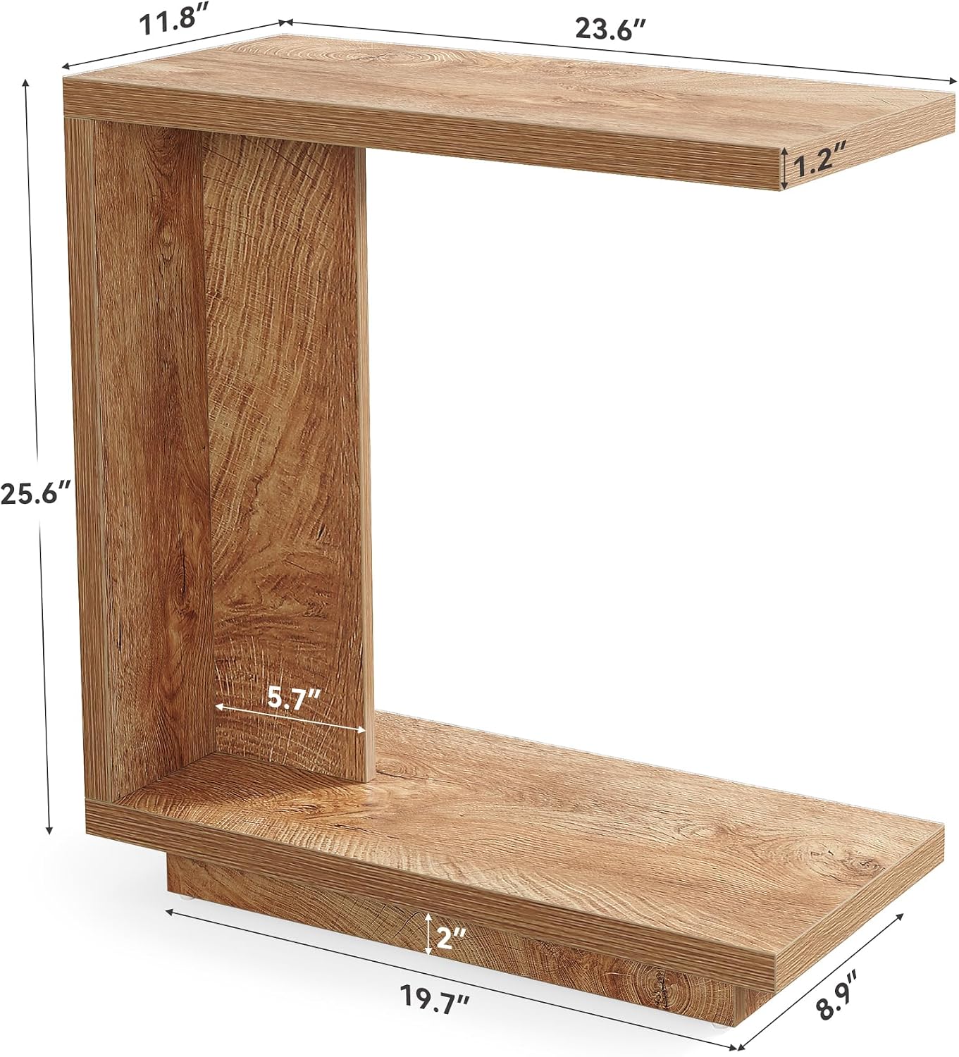 LITTLE TREE C-Shaped Side Table Set of 2, Narrow 2-Tier End Table for Living Room, Couch, Bedroom, Bedside, Nightstand, Brown