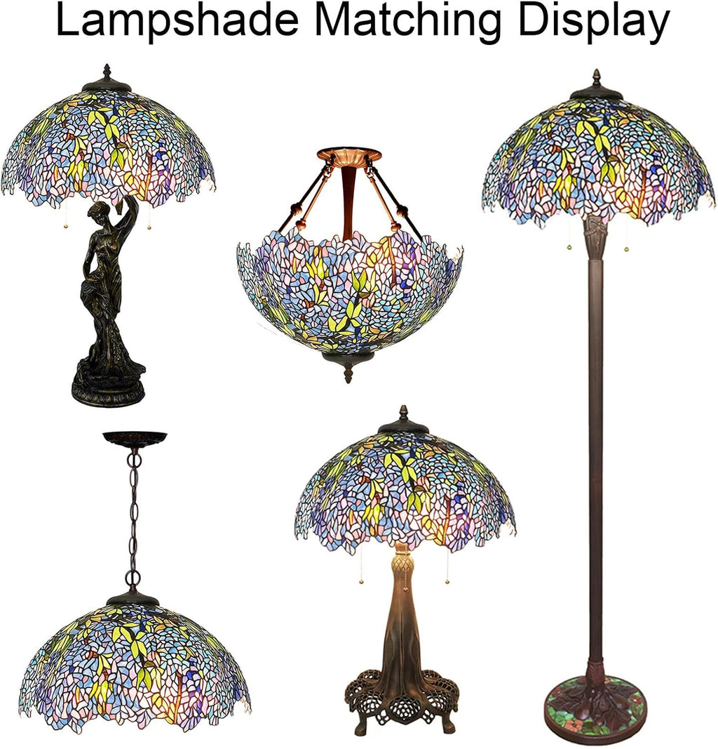 22 Inch Lamp Shade Replacement Only Tiffany Stained Glass Christmas Home Decor Blue Wisteria Design Lampshades Flower Green Leaves Light Cover for Table Lamp Pendant Light Floor Lamp