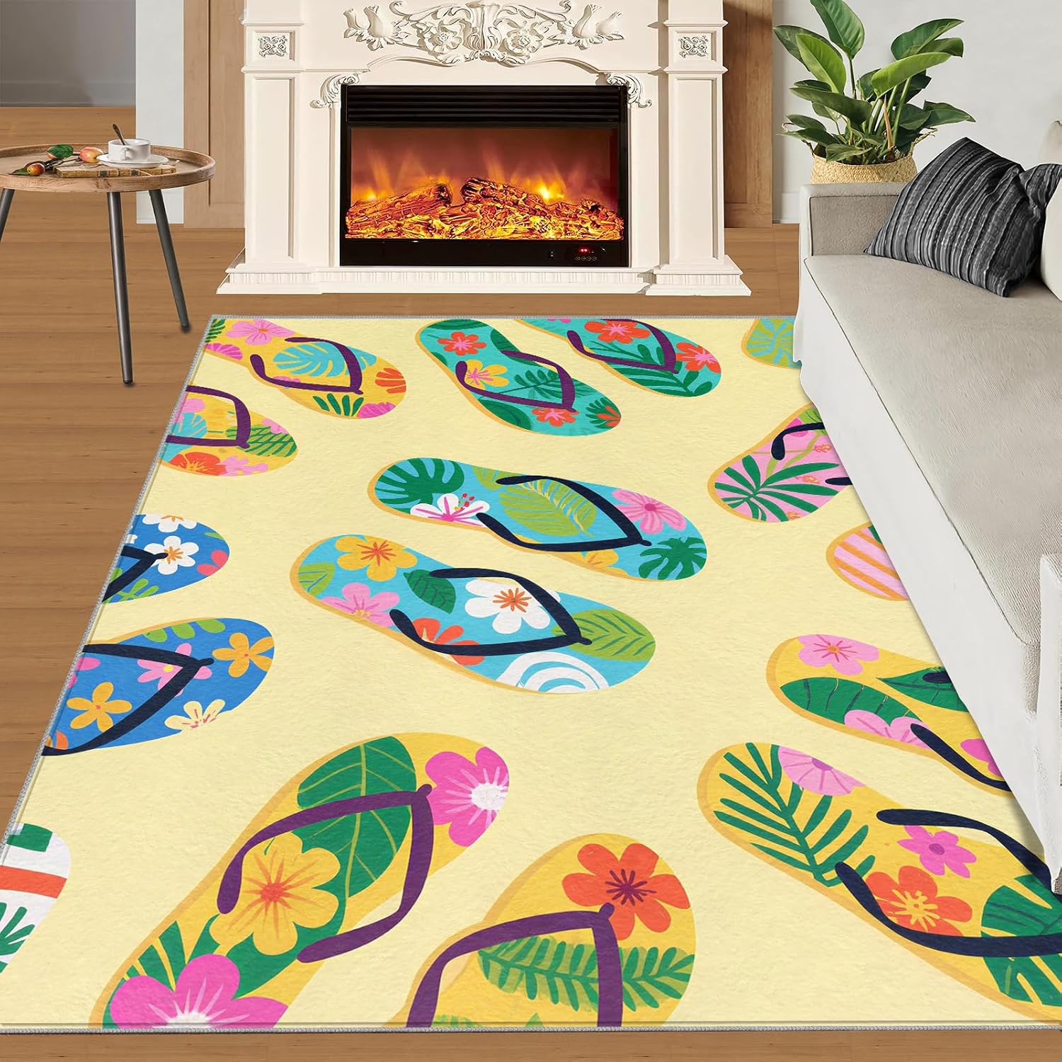 Flip Flop Rug 8x10 Large Rug Beach Theme Area Rug, Tropical Summer Washable Rugs for Bedroom, Hawaiian Beach Indoor Rugs - Home Decor, Boys Girls Gifts
