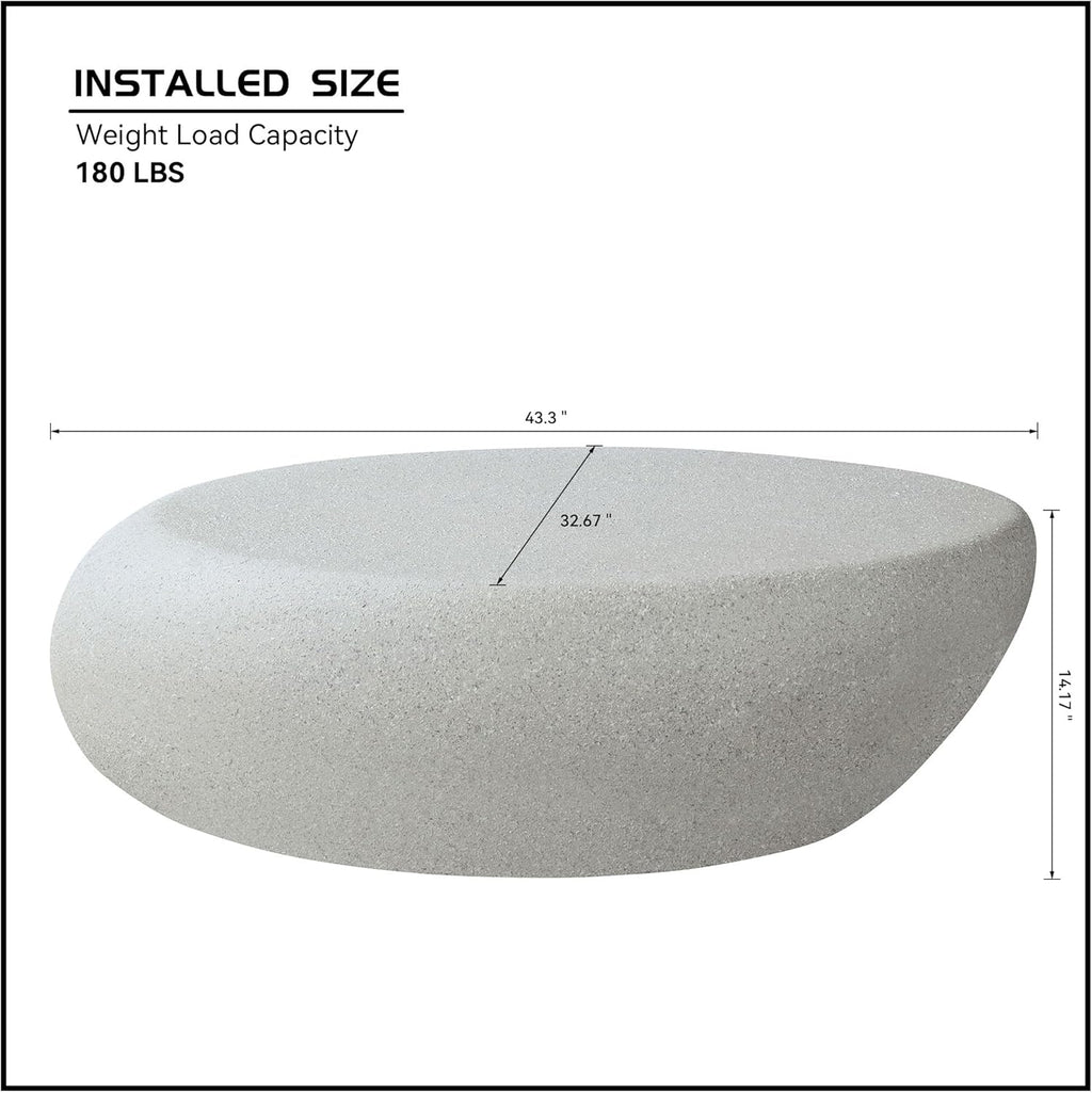 Nesting Coffee Tables Set of 2, Oval Faux Stone Coffee Table with Side Table, Modern Fiberglass Center Table & Accent Side Table Set for Living Room Apartment Office, No Need Assembly, Beige