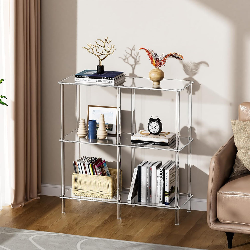 Acrylic Side Table Clear 3-Tier End Table for Living Room, Office, Hallway, Bedroom Small Bedside Table (8mm 31.7' high)