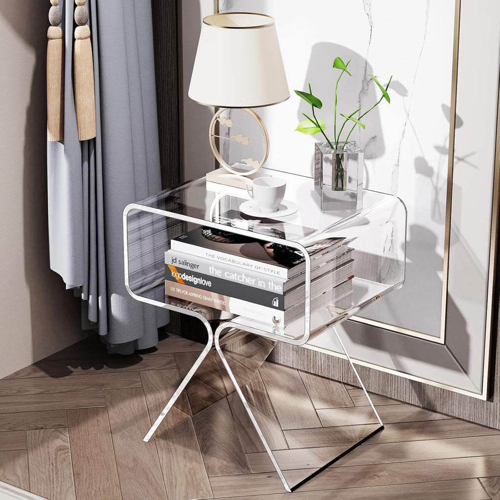 Acrylic Nightstand Side Table Modern Design Clear Home Decor Display End Table for Living Room (Clear)