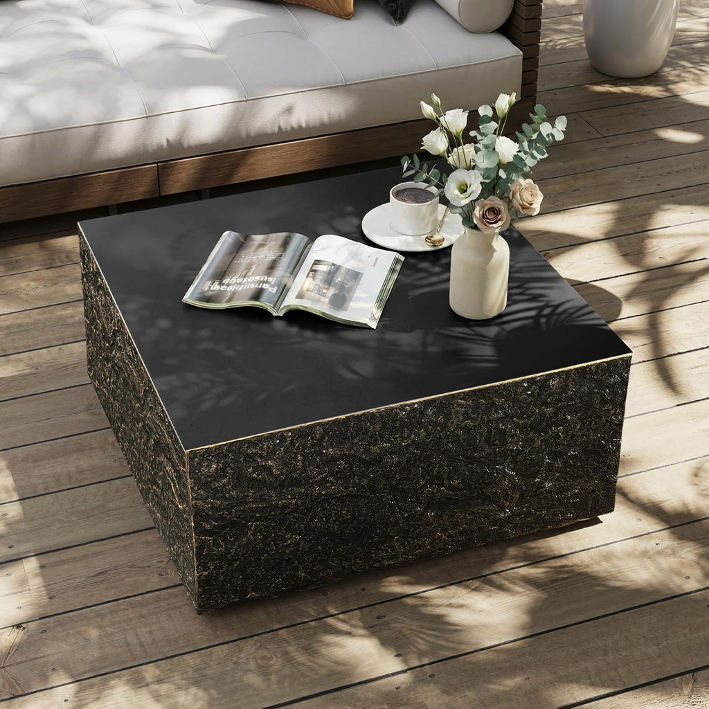 UPHA 28' Square Outdoor Coffee Table, Modern Hollow Concrete Patio Table, Small Minimalist Low Accent Table for Living Room, Balcony, Deck, Backyard, Bronze