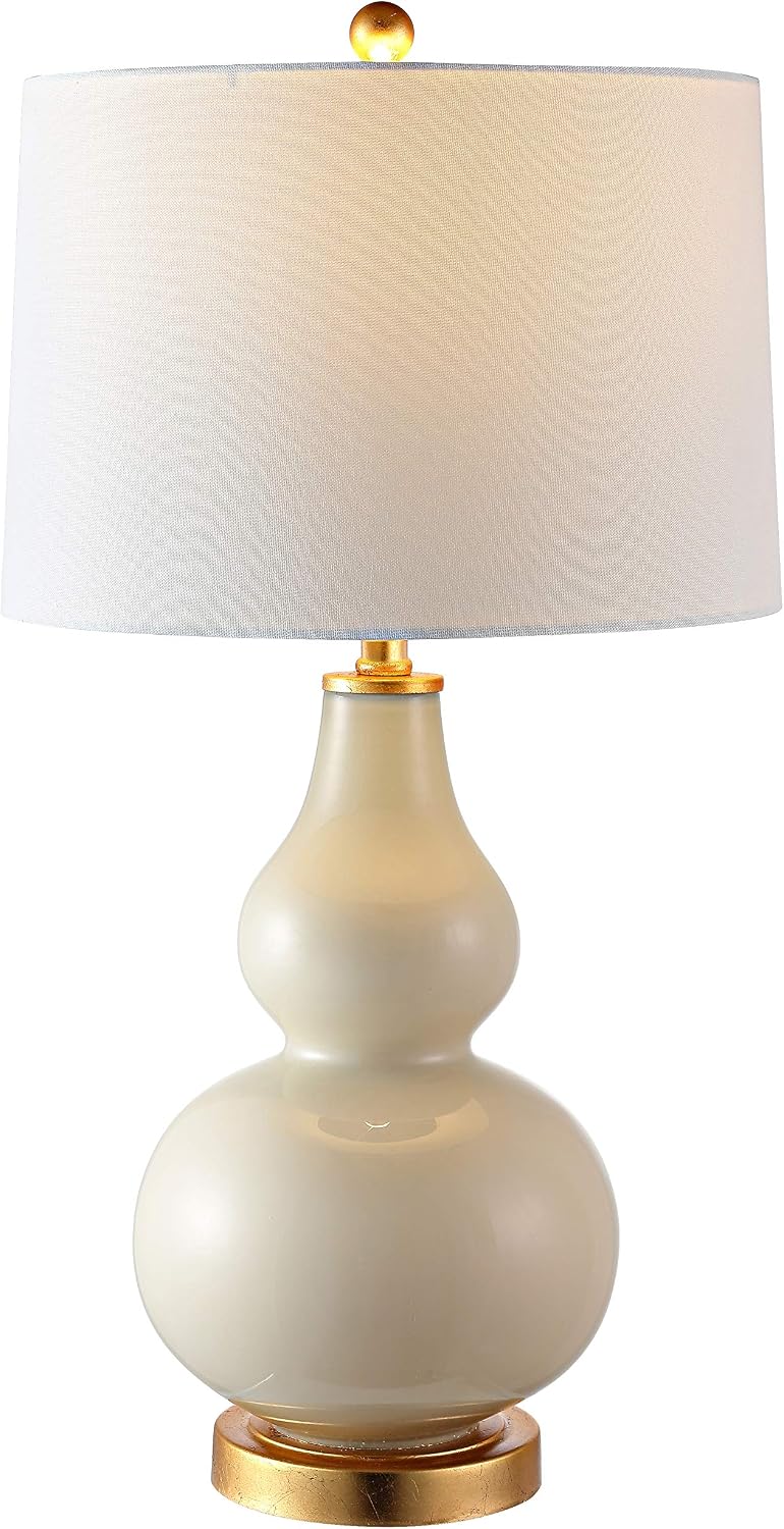 SAFAVIEH Lighting Collection – Karlen Set of 2 Cream & Gold Leaf Double Gourd Glass Table Lamps, Modern Contemporary Design, LED Bulbs Included (TBL4223A-SET2)