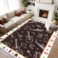 8x10 Kids Learning Rug Washable Area Rugs Seamless Musical Instruments Doodle Style Alphabet ABC Learning Carpet Soft Rubber Backed Non-Slip Carpets for Classroom Preschool Nursery