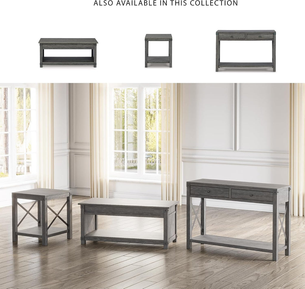 Signature Design by Ashley Freedan Rustic Square Farmhouse End Table, Wood, Metal Crossbuck Accents, Lower Display Shelf, 22.63' High, Gray