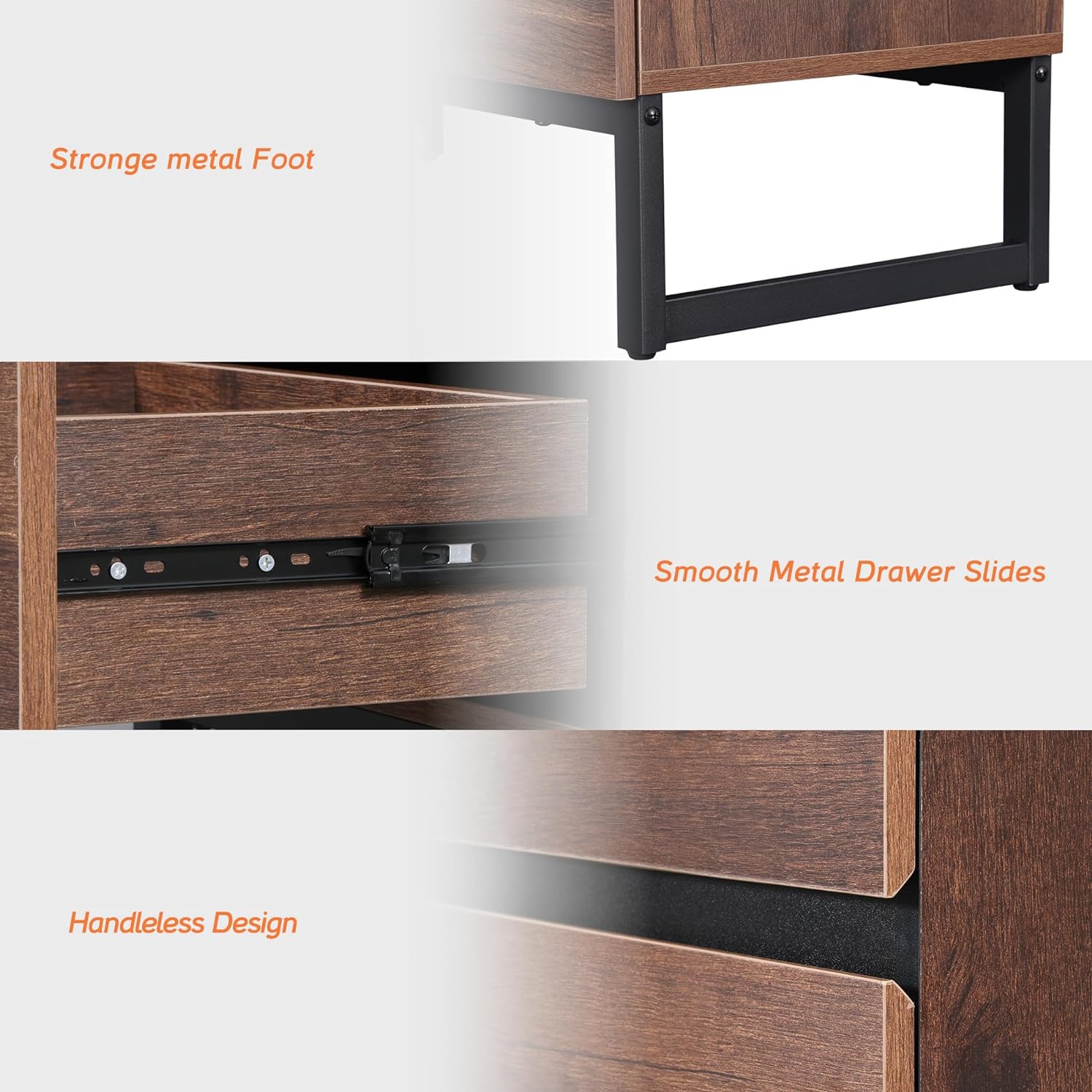 WAMPAT 2 Pack Modern End Table with 2 Drawers, Farmhouse Sofa Table with Black Square Iron Leg, Wood Rustic Side Table for Living Room, Nightstand for Bedroom, Brown, 17.7''L x 15.5''W x 19.8''H