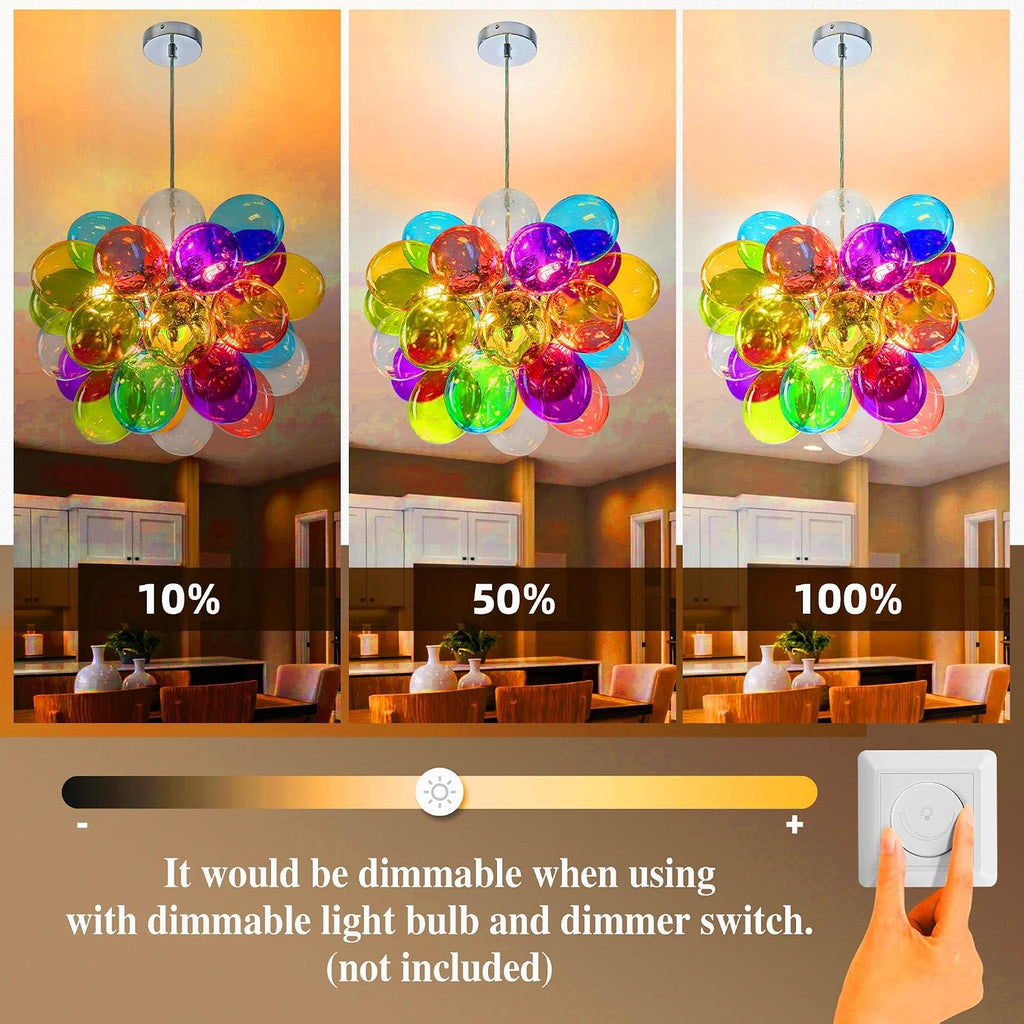 Semi Flush Mount Bubble Chandelier,Close to Ceiling Light Fixtures,16' Modern Bubble Balloon Glass Chandelier with Colorful Globe Glass Shades Pendant Light (Colorful Chandelier, 20 inch)