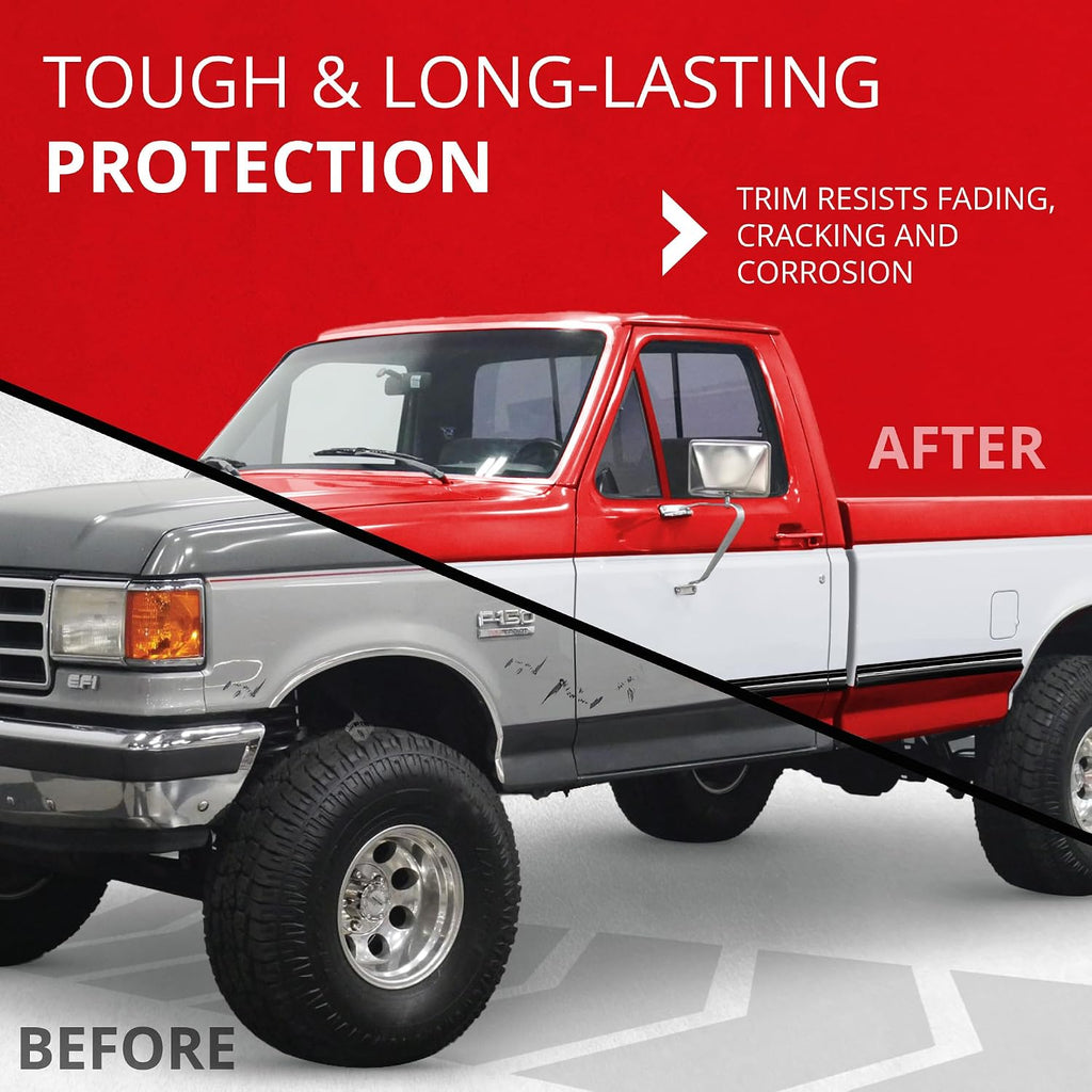 All-Fit Automotive Replacement Old Style Body Side Molding (3') – OEM Grade Black/Chrome Trim for 1987-1991 Brick Nose Ford F150, F250, F350 & Bronco – Easy to Install Truck Accessories (26 Ft)