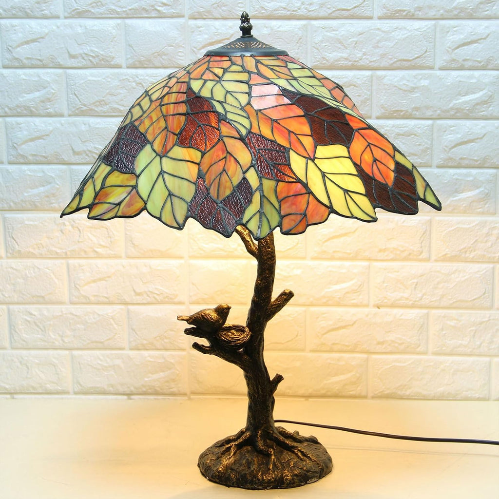 Tiffany Table Lamp Shade Replacement Only 20X9 Inch Stained Glass Lampshades, Pastoral Romance Yellow Green Leaf Light Cover for Desk Light Floor Lamp Pendant Light Study Reading Lamp