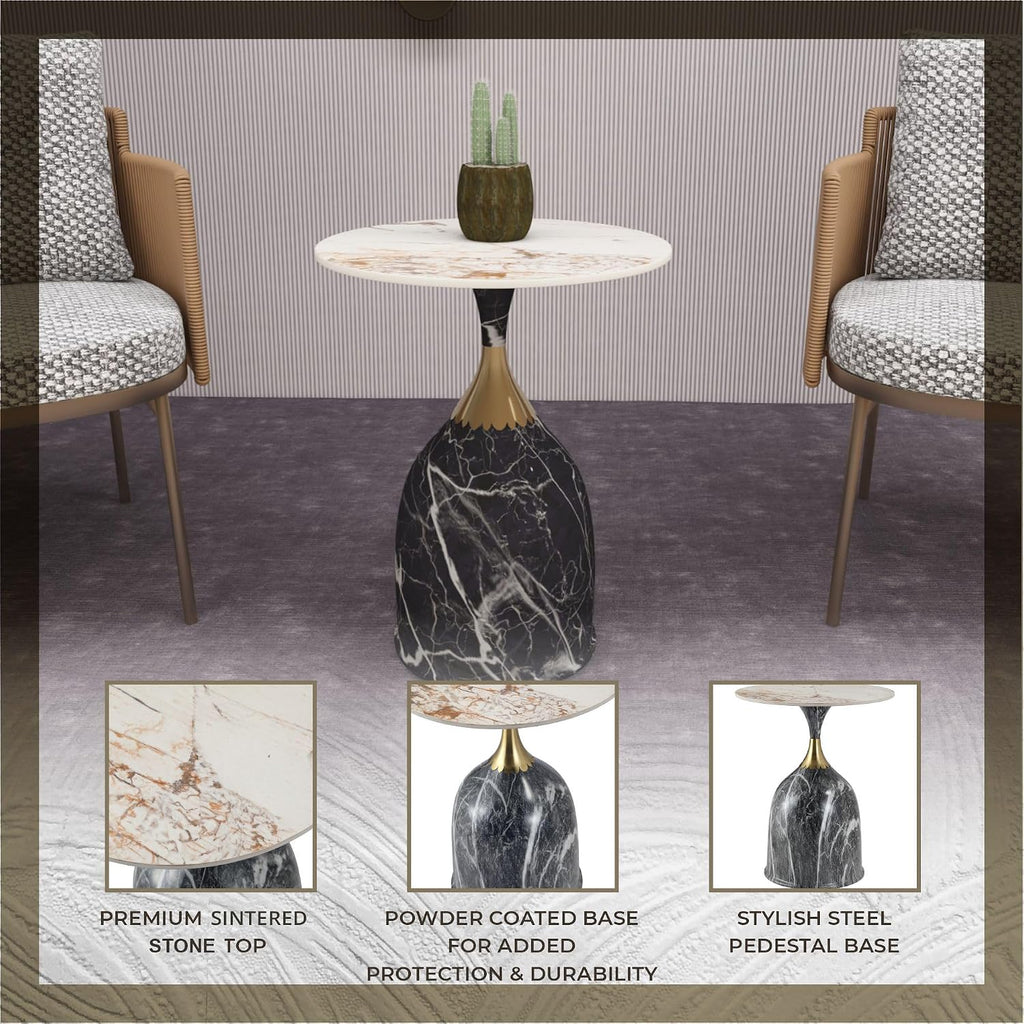 LeisureMod Side Table Round Sintered Stone Top with Modern Stainless Steel Pedestal Base, Chic Accent End Table for Home, Living Room Sofa, Oslo Series in Grey