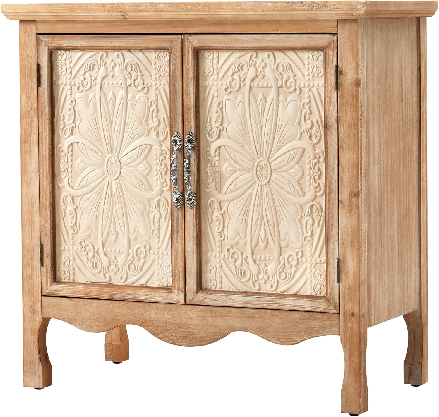 RoyalCraft Sideboard Buffet Kitchen Storage Cabinet, Solid Wood Credenza Accent Cabinet, Cupboard Console Table with 2 Craved Decorated Doors for Dining Room, Living Room, Hallway (Natural)